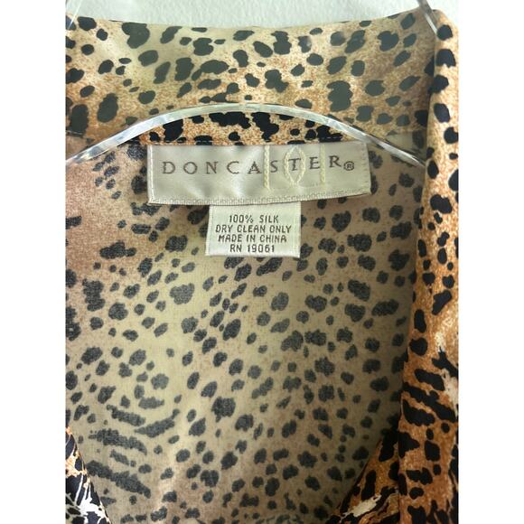 Vtg tiger leopard animal print 90s silk blouse Sz 10 - Picture 2 of 5